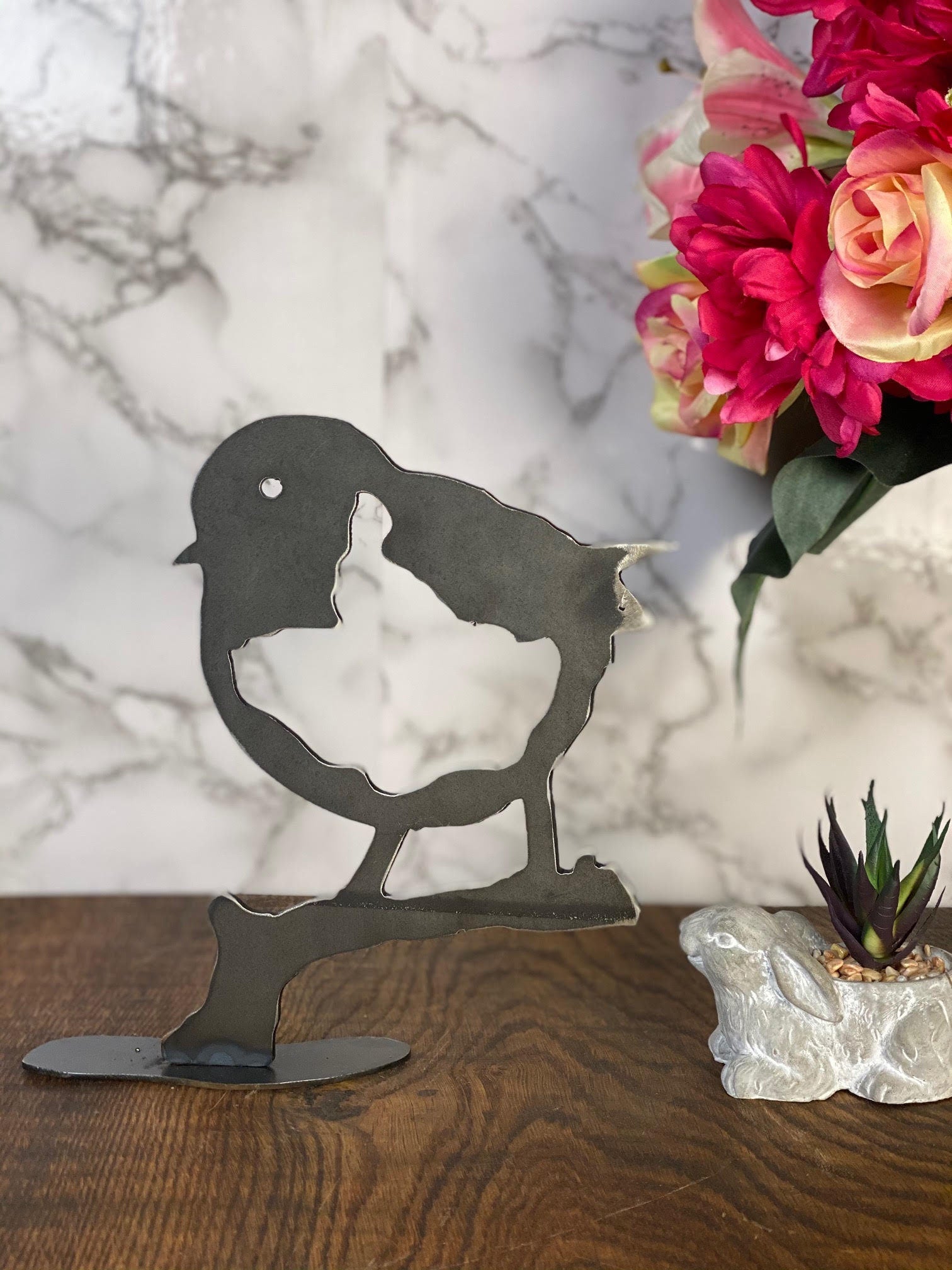 Robin Red Breast Little Bird Brushed Steel Metal Art Home Sculpture Interior D image 1