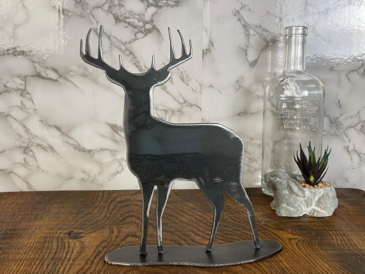 Stag Deer Sculpture Rutting Wildlife Brushed Steel Home Interior Design Presen image 0