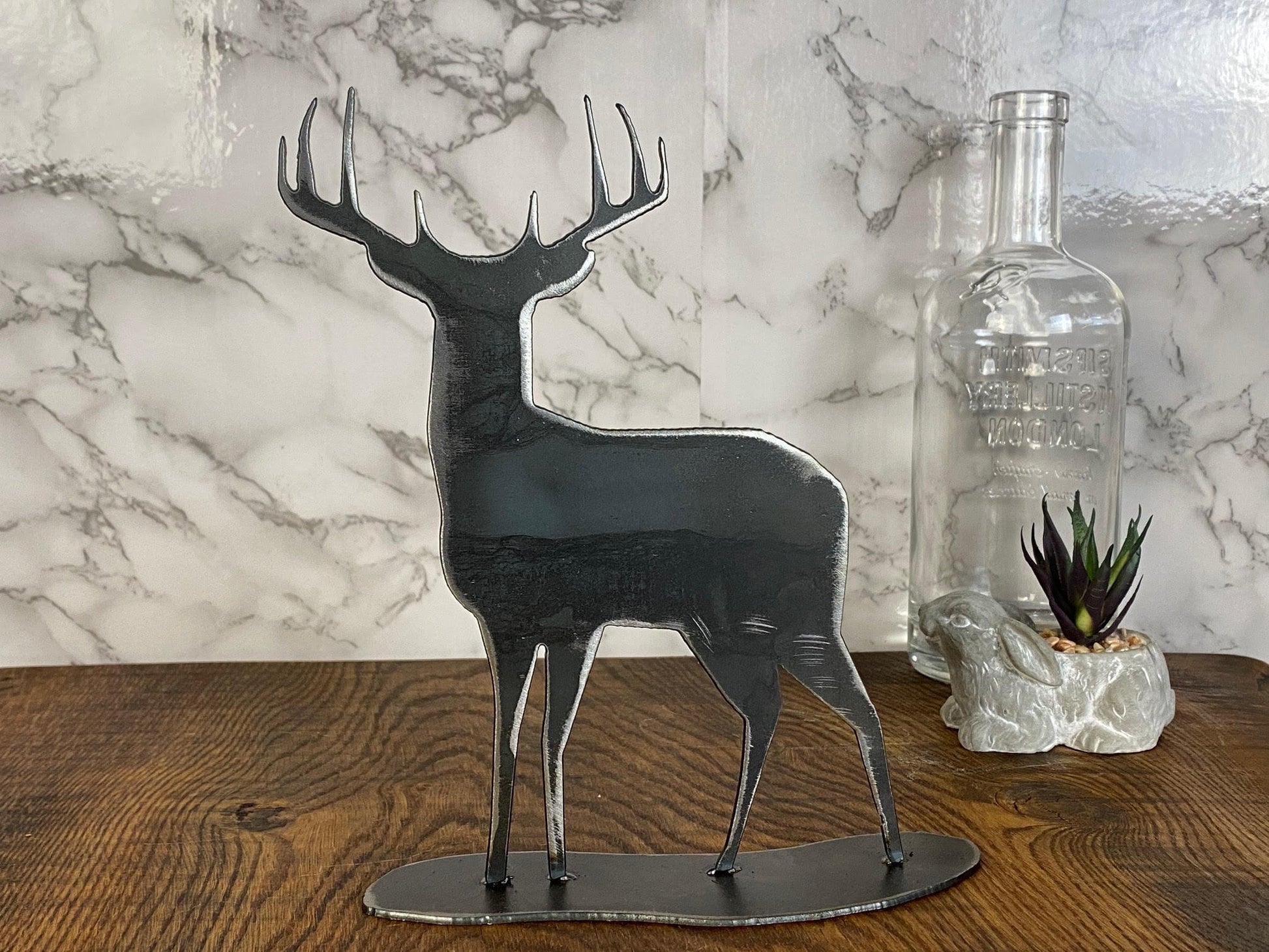 Stag Deer Sculpture Rutting Wildlife Brushed Steel Home Interior Design Presen image 0