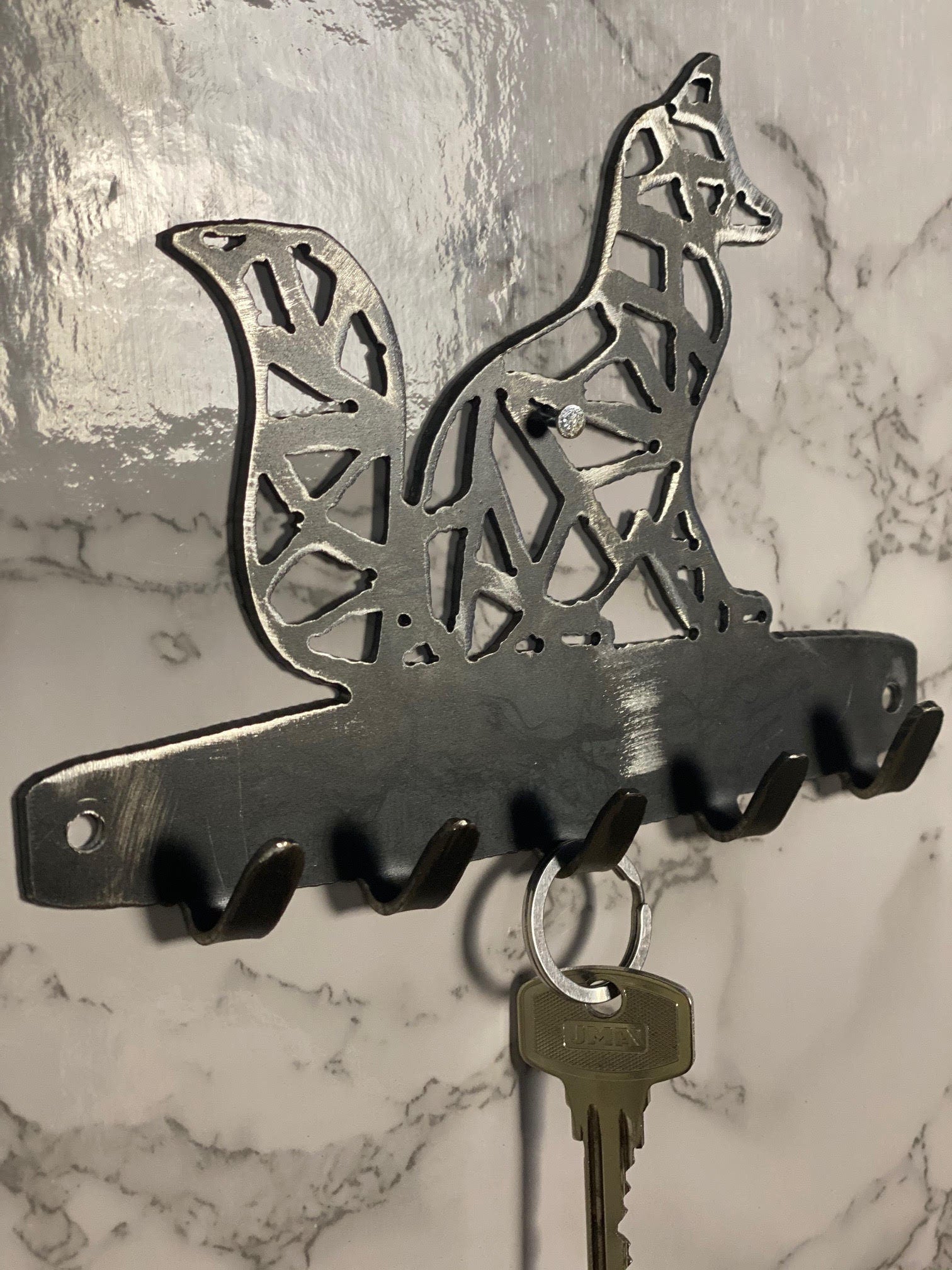 Fox Geometric Geo Modern Art Key Hook Key Rack Brushed Steel Home Design Prese image 3