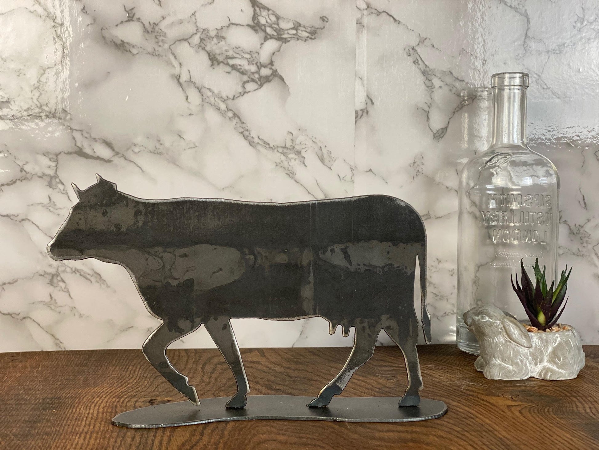 Cow Bull Cattle Sculpture Farm Farming Wildlife Brushed Steel Home Interior De image 1