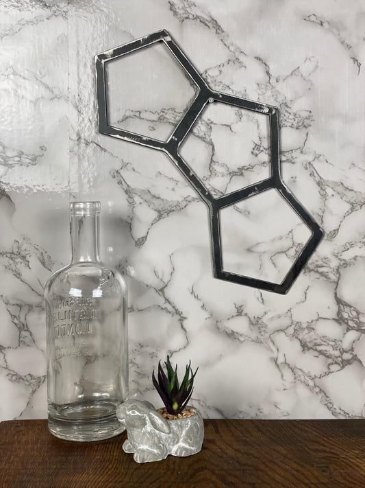 Geometric Hexagonal Shapes Brushed Steel Wall Art Modern Home Design Present G image 0