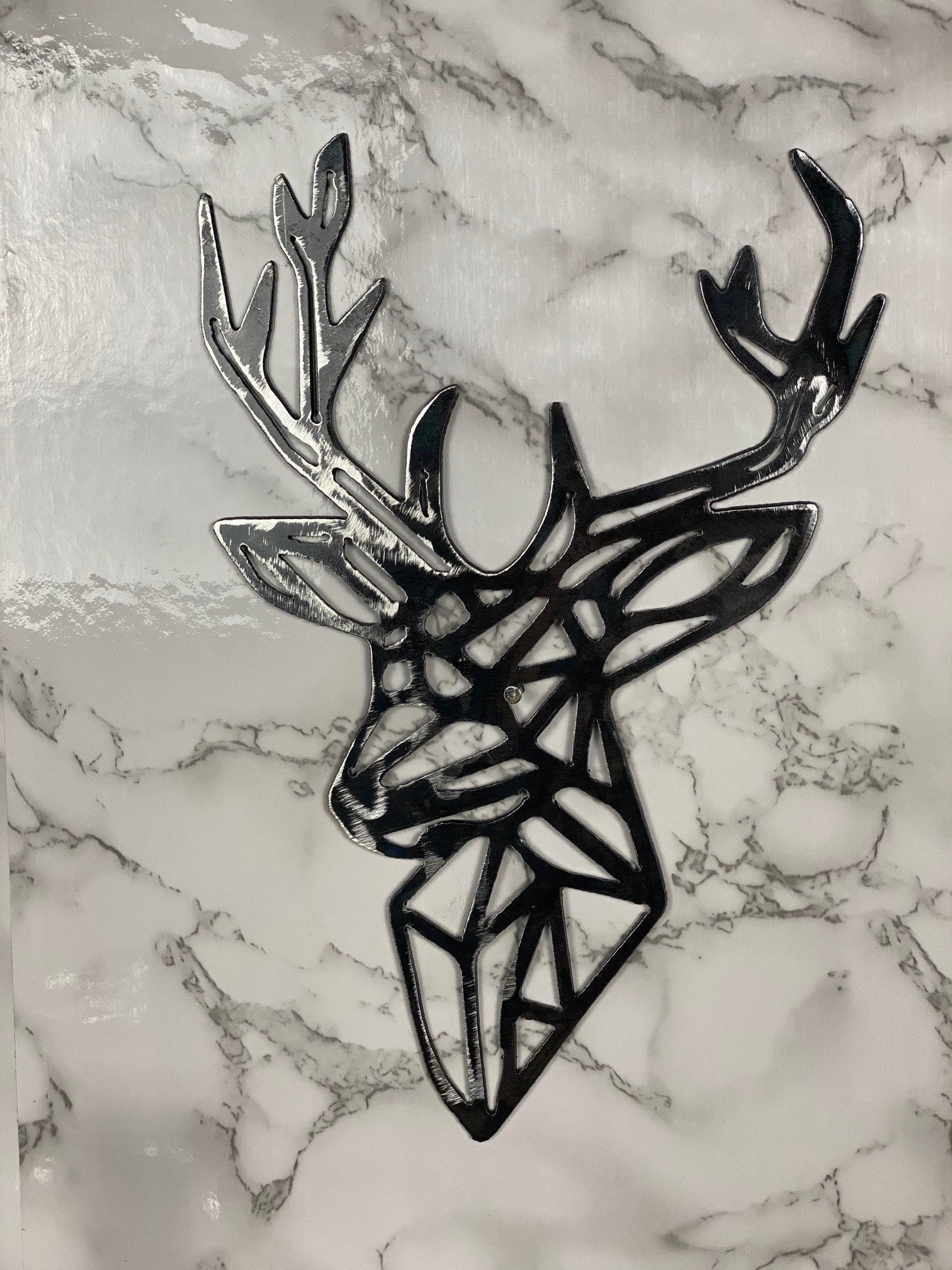 Geometric Stag Head Deer Stalking Hunting Shapes Brushed Steel Wall Art Modern image 3