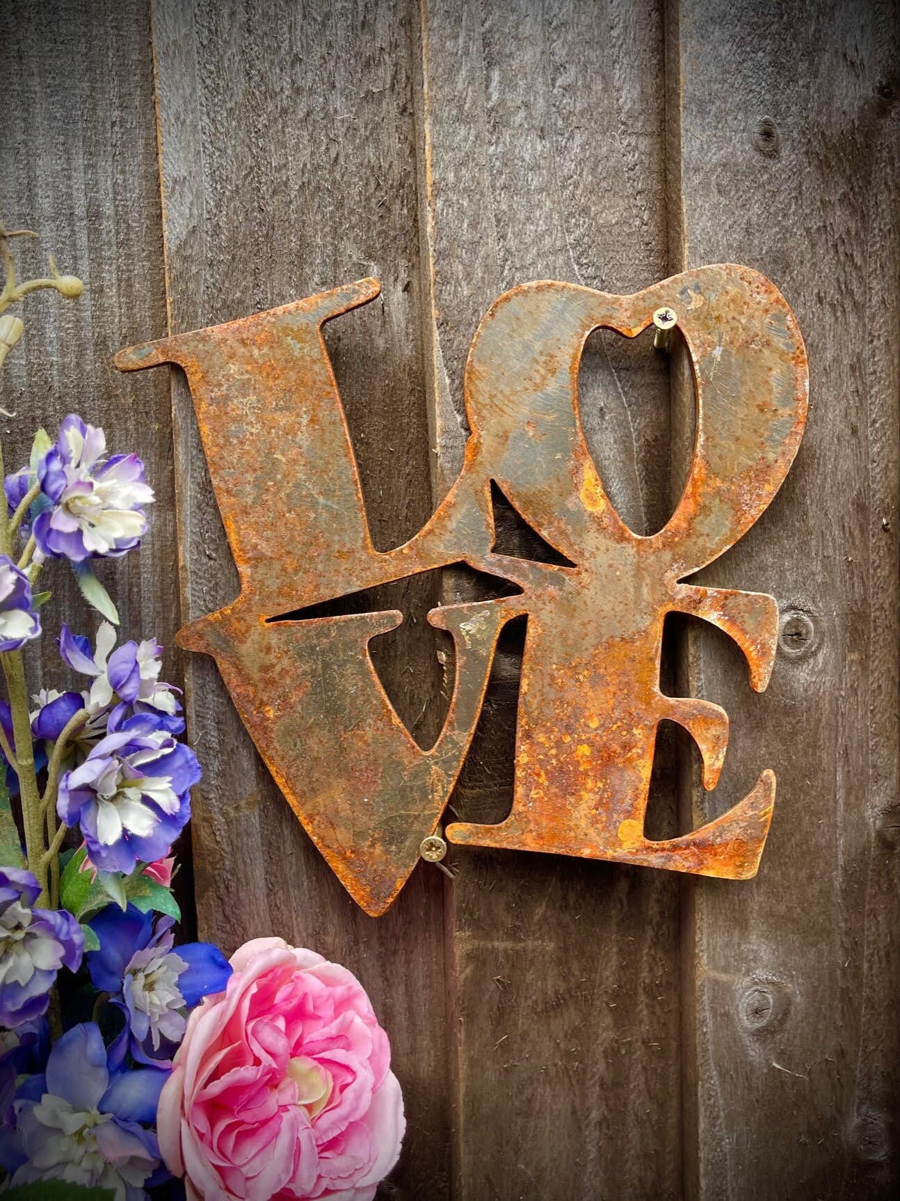 LOVE Love Sign Rustic Rusty Garden Art Yard Art Present Gift Idea image 0