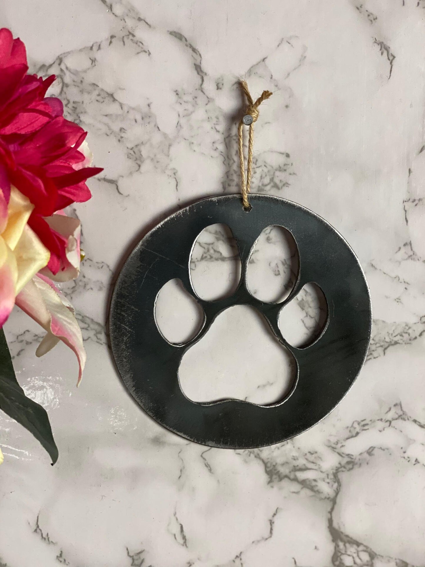 Dog Cat Paw Pet Memorial Brushed Steel Effect Metal Art Wall Hanging Present G image 3