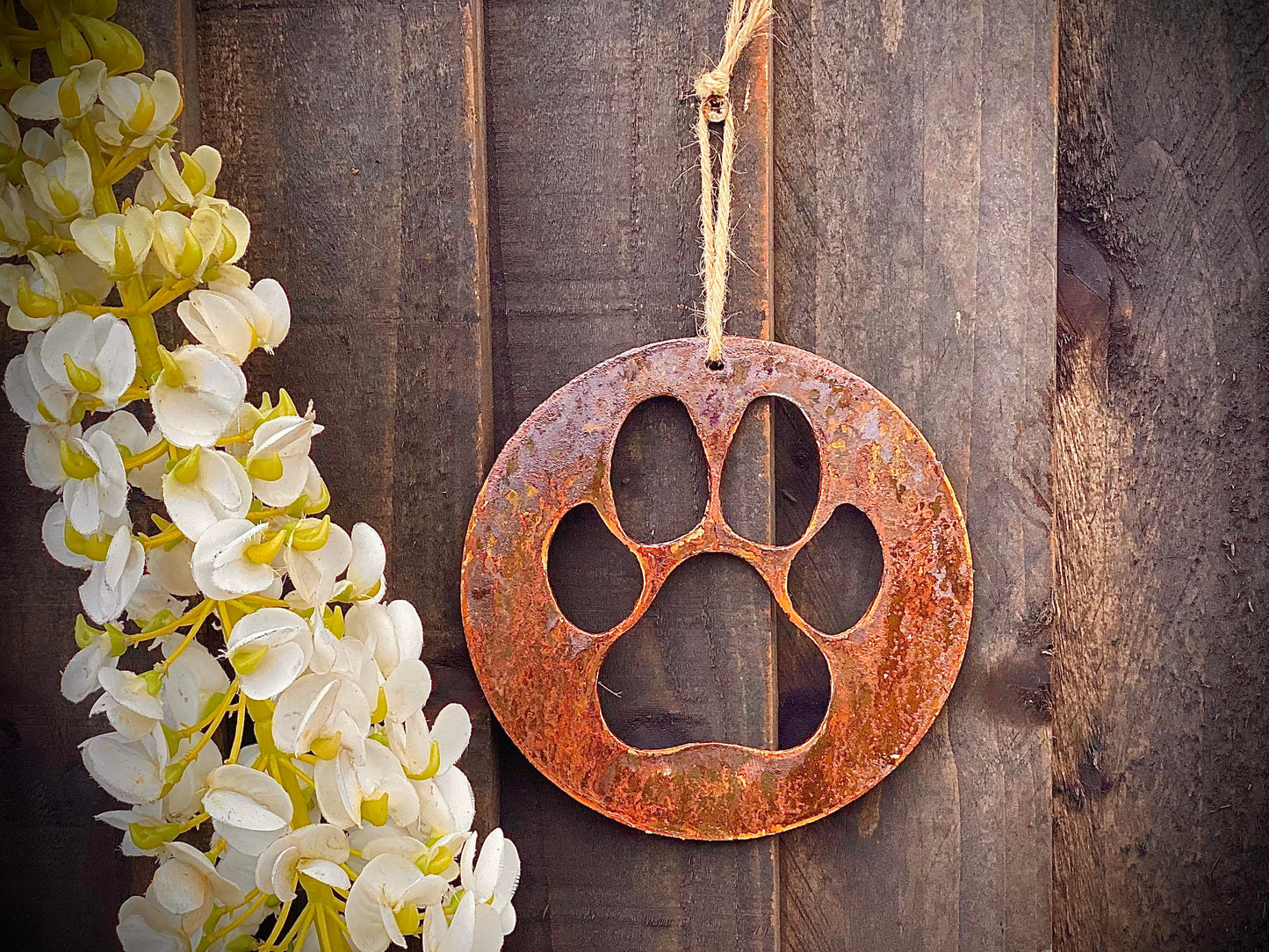 Dog Cat Paw Pet Rusty Memorial Rustic Art Wall Hanging Present Gift Idea image 1