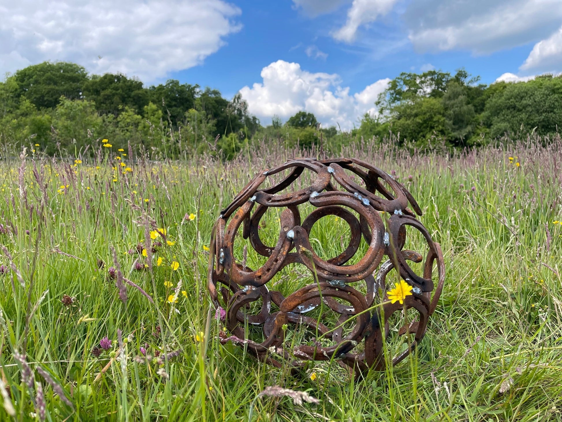 Horseshoe Sphere Ball Circle Metal Horse Shoe Rustic Rusty Love Garden Art Yar image 0