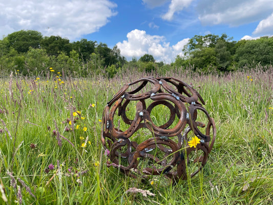 Horseshoe Sphere Ball Circle Metal Horse Shoe Rustic Rusty Love Garden Art Yar image 0
