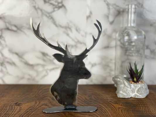 Stag Head Deer Sculpture Rutting Wildlife Brushed Steel Home Interior Design P image 0