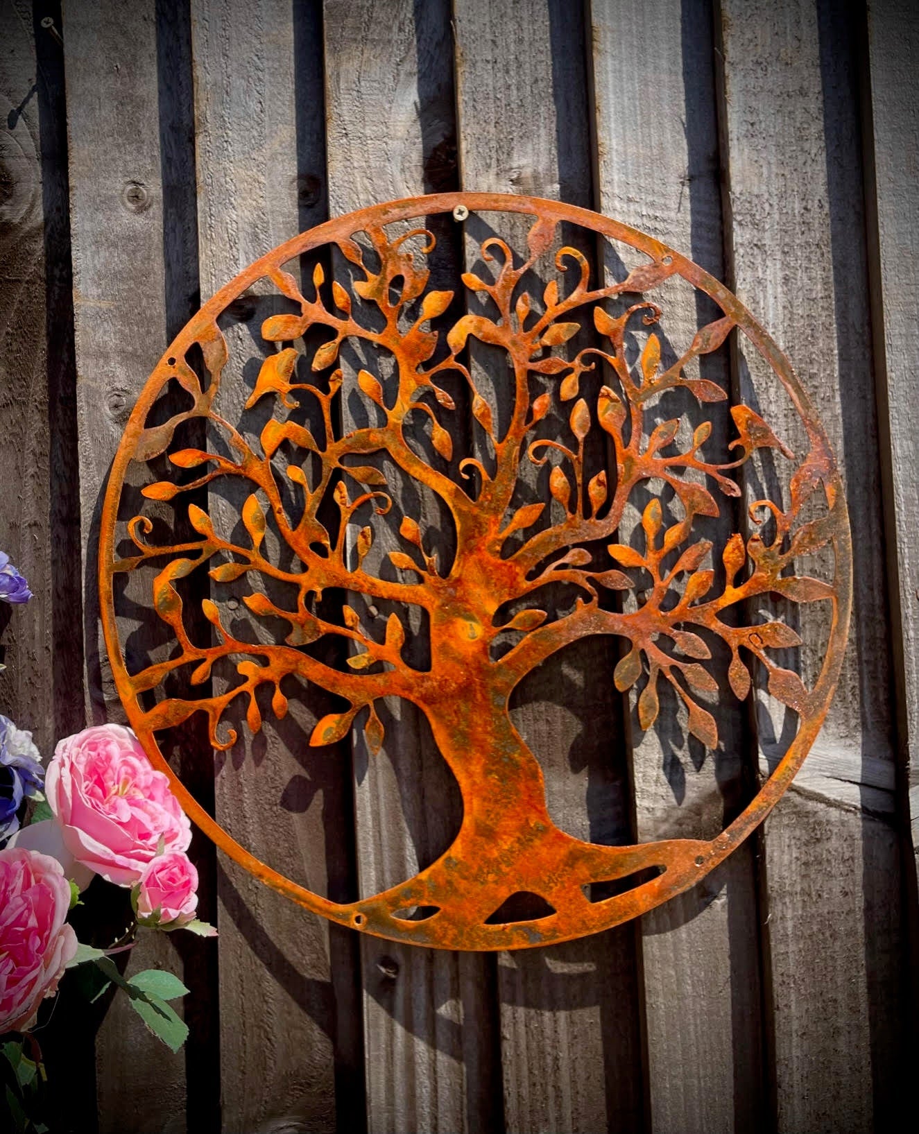 Tree of Life Sign Rustic Rusty Garden Art Yard Art Present Gift Idea image 0