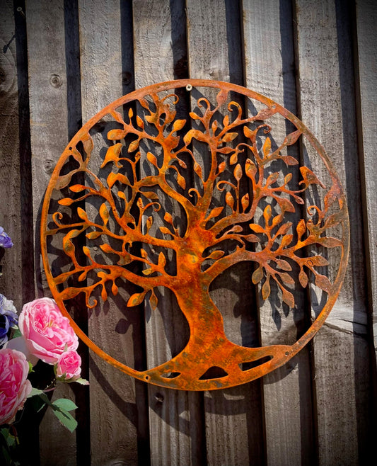 Tree of Life Sign Rustic Rusty Garden Art Yard Art Present Gift Idea image 0