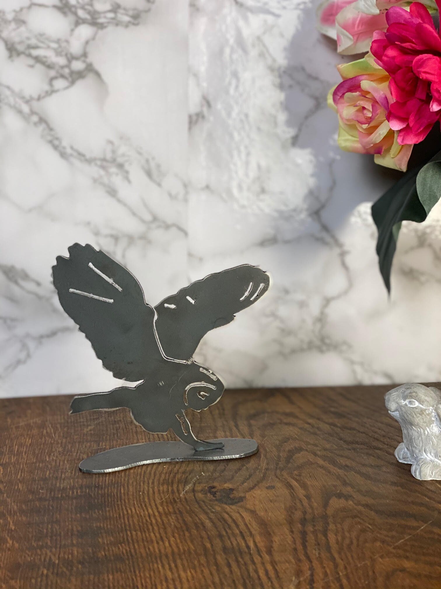 Barn Owl Flying Tawny Little Bird Wildlife Brushed Steel Metal Art Home Sculpt image 2