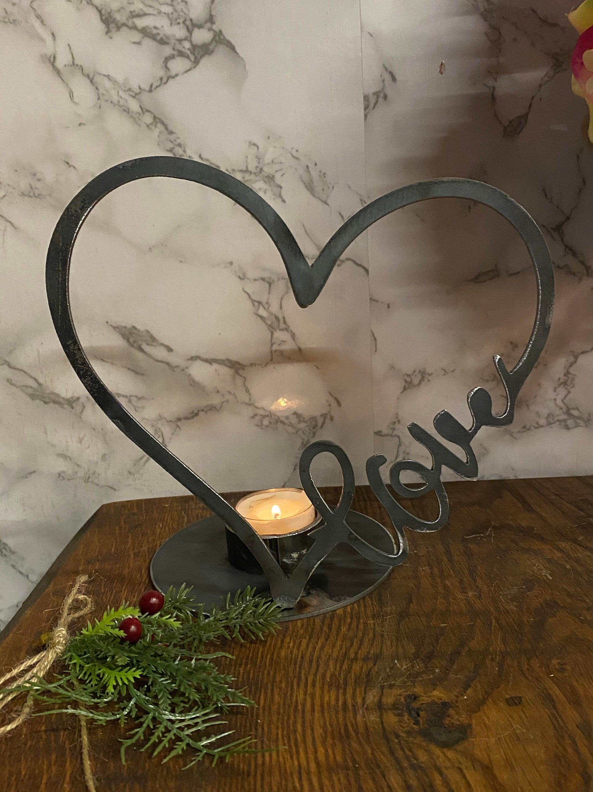 Love Heart Candle Holder Metal Art Present Gift Holiday Candle Stocking Gift I image 1