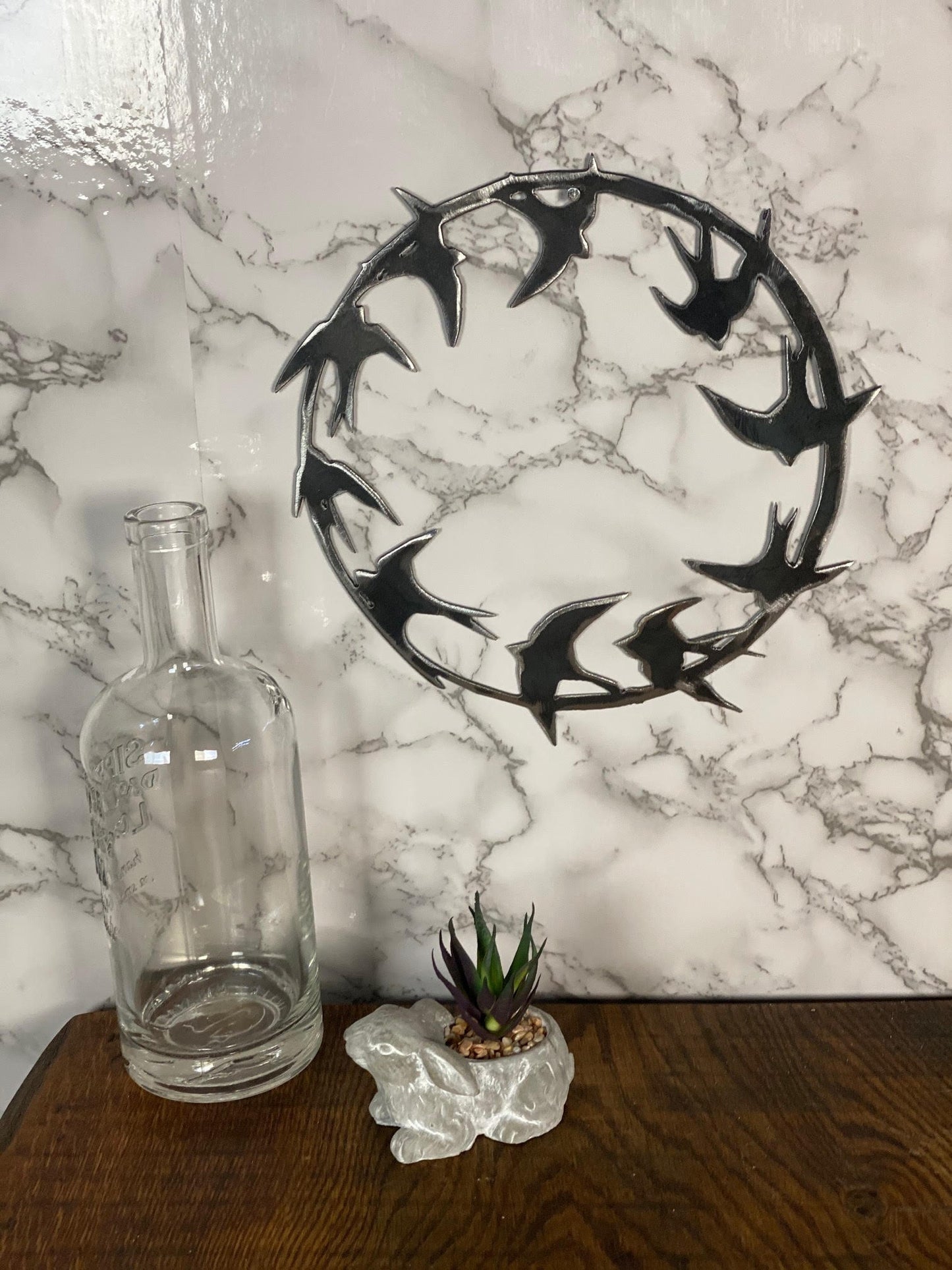 Swift Swallow Bird Wreath Hoop Circle Brushed Steel Wall Art Modern Home Desig image 4