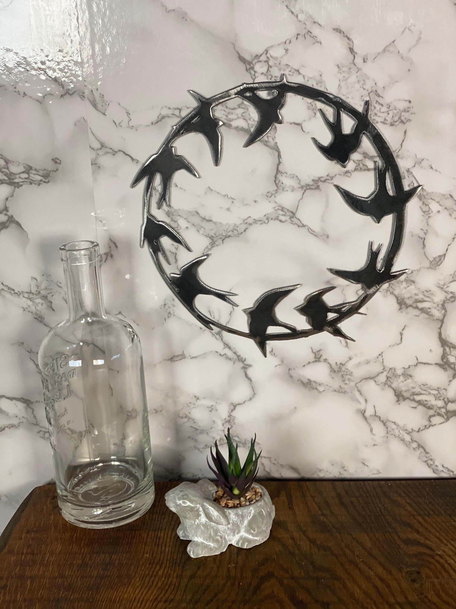Swift Swallow Bird Wreath Hoop Circle Brushed Steel Wall Art Modern Home Desig image 4