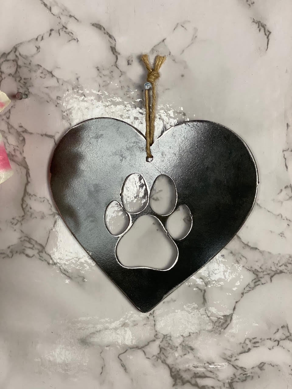 Dog Cat Paw Love Heart Pet Memorial Brushed Steel Effect Metal Art Wall Hangin image 1
