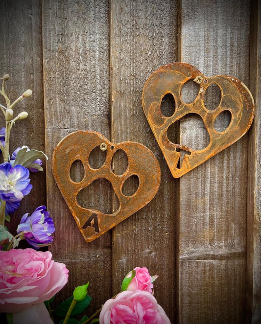 Personalised Paw Print Dog Cat Memorial Rustic Rusty Garden Art Yard Art Prese image 0
