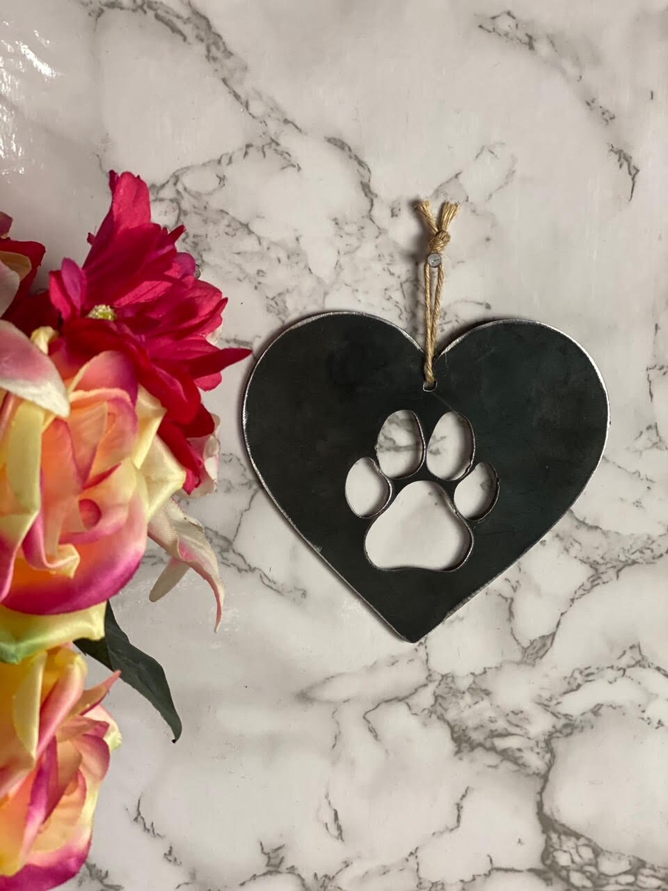 Dog Cat Paw Love Heart Pet Memorial Brushed Steel Effect Metal Art Wall Hangin image 4
