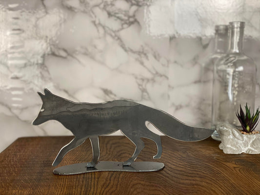 Fox Walking Sculpture Hunting Wildlife Brushed Steel Home Interior Design Pres image 0