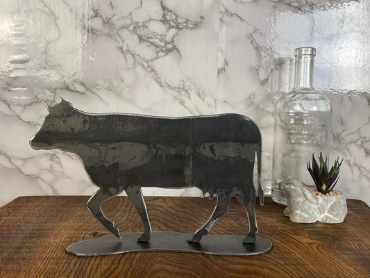 Cow Bull Cattle Sculpture Farm Farming Wildlife Brushed Steel Home Interior De image 0