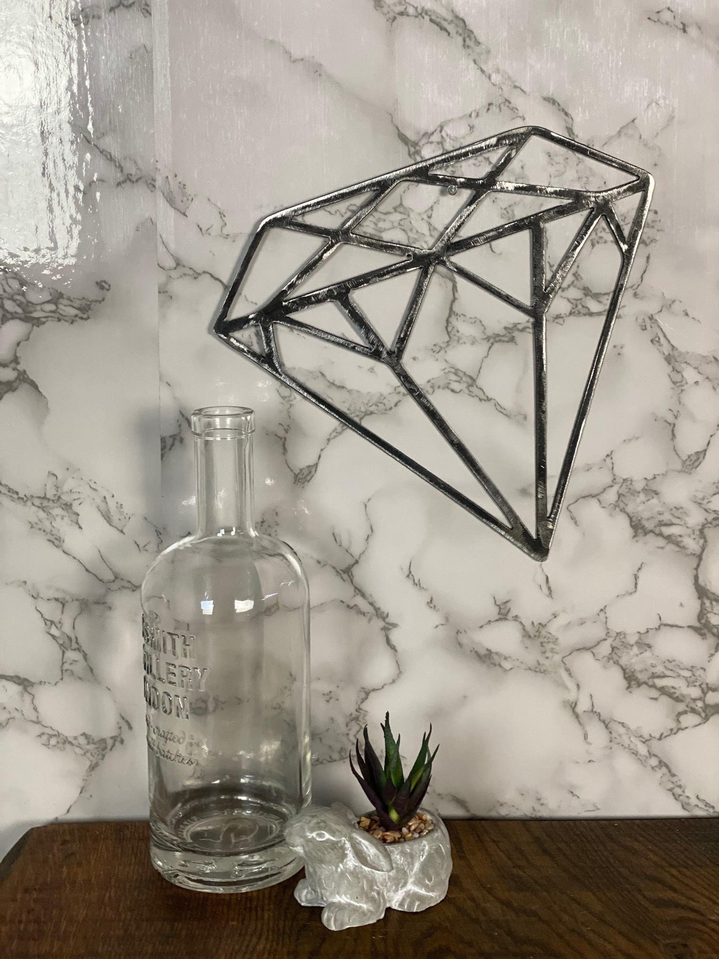 Geometric Diamond Bling Shapes Brushed Steel Wall Art Modern Home Design Prese image 2