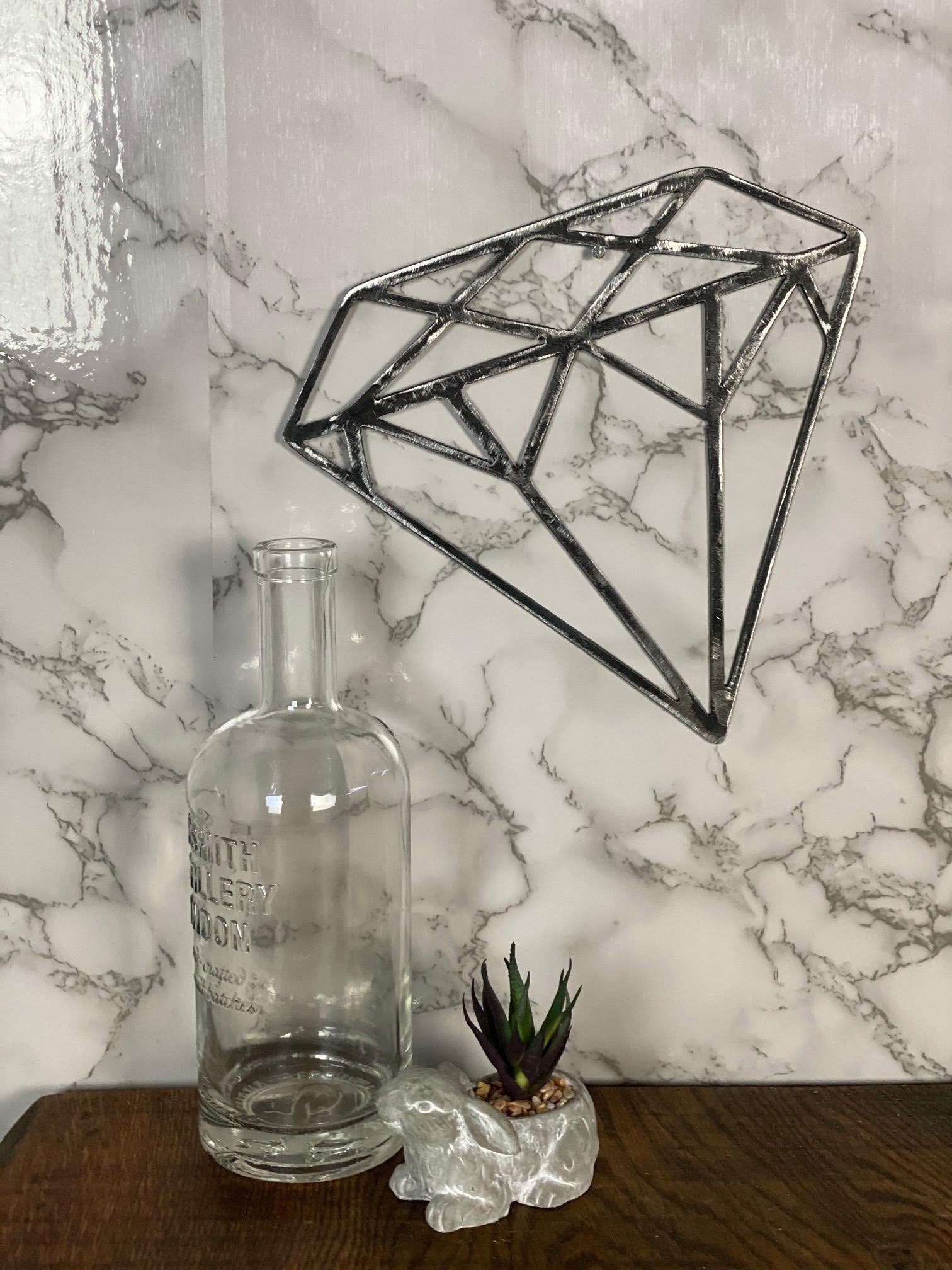 Geometric Diamond Bling Shapes Brushed Steel Wall Art Modern Home Design Prese image 2