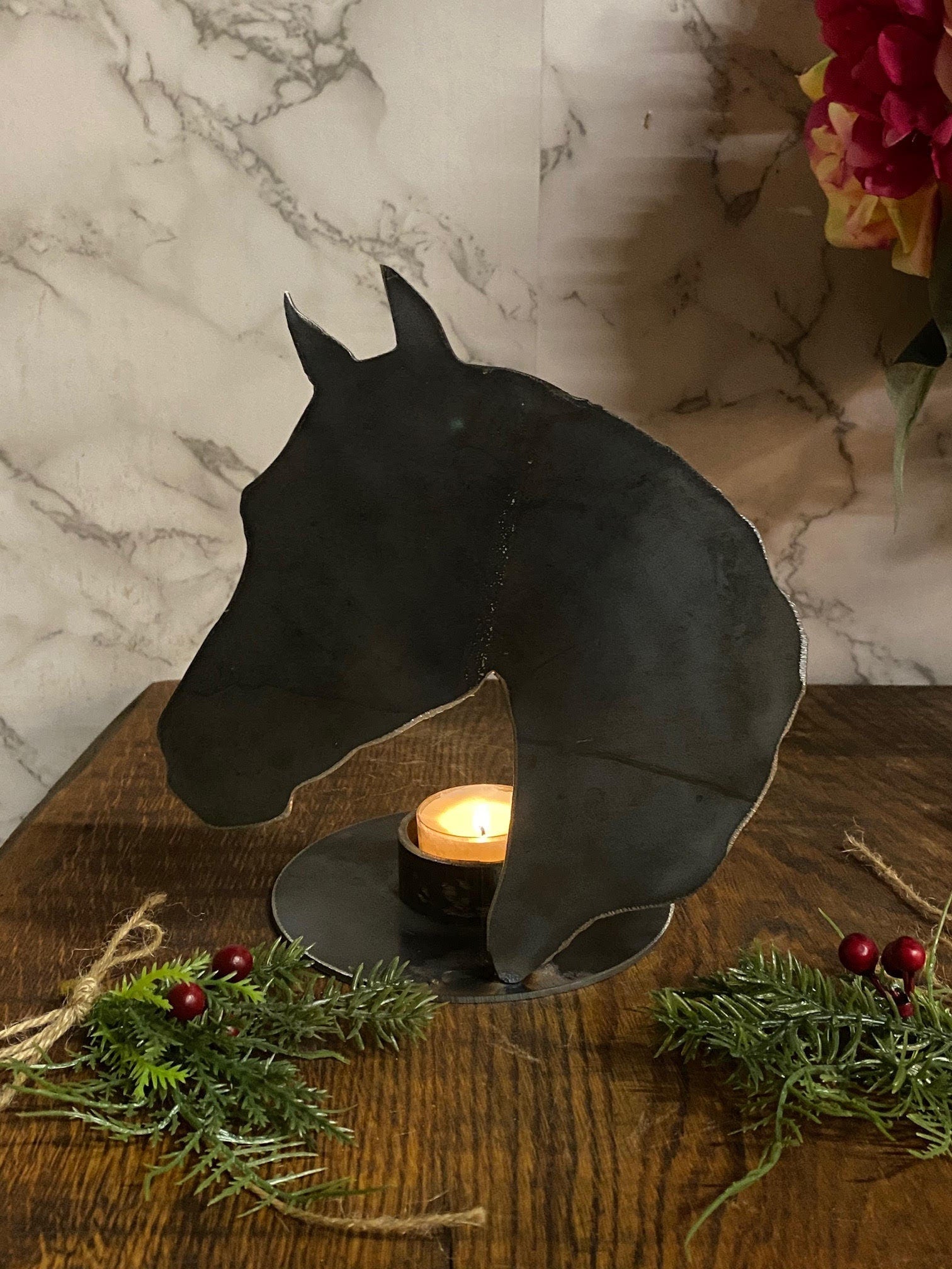 Horse Head Candle Holder Pony Equestrian Equine Pet Memorial Present Holiday C image 2