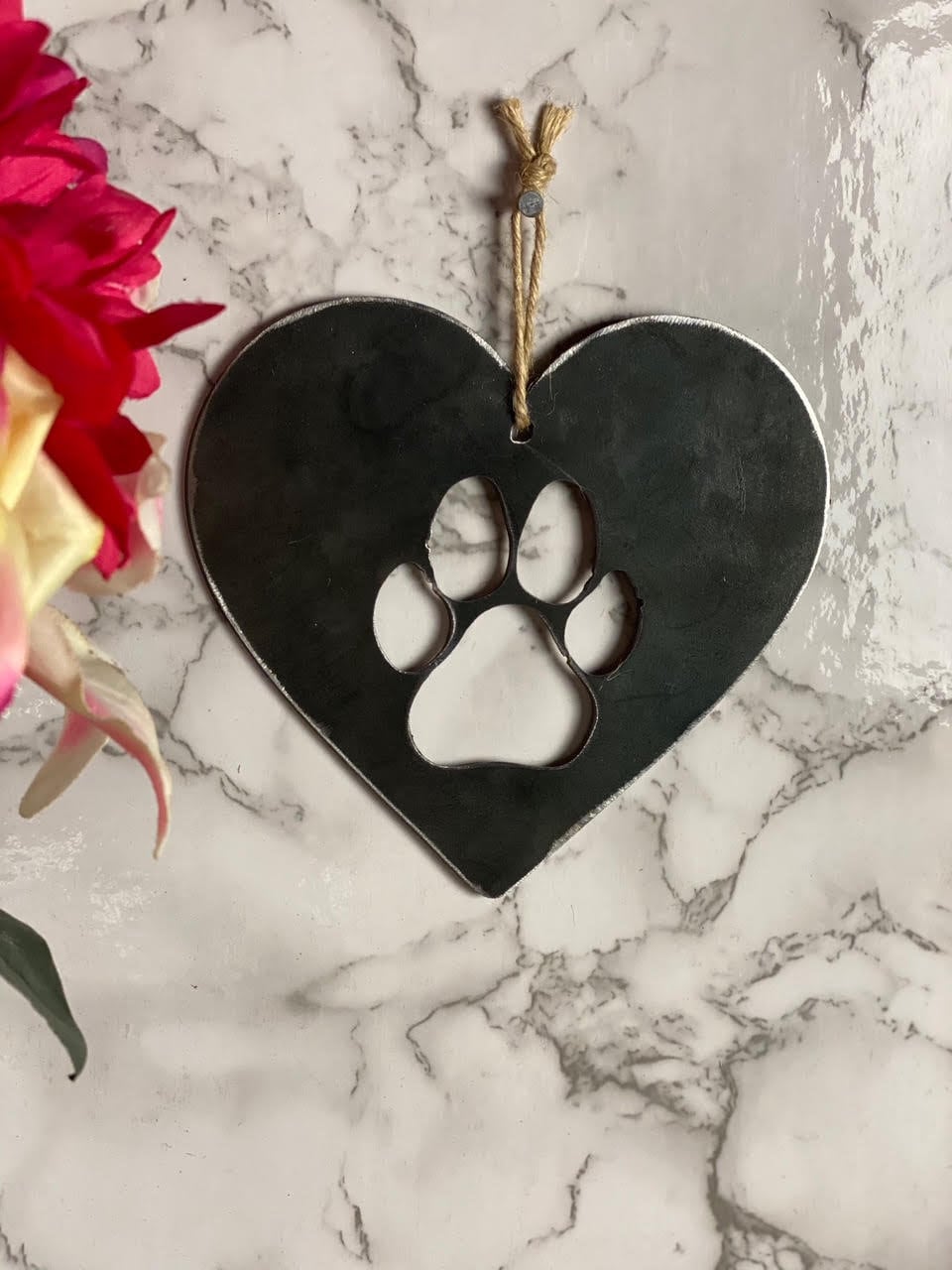Dog Cat Paw Love Heart Pet Memorial Brushed Steel Effect Metal Art Wall Hangin image 5