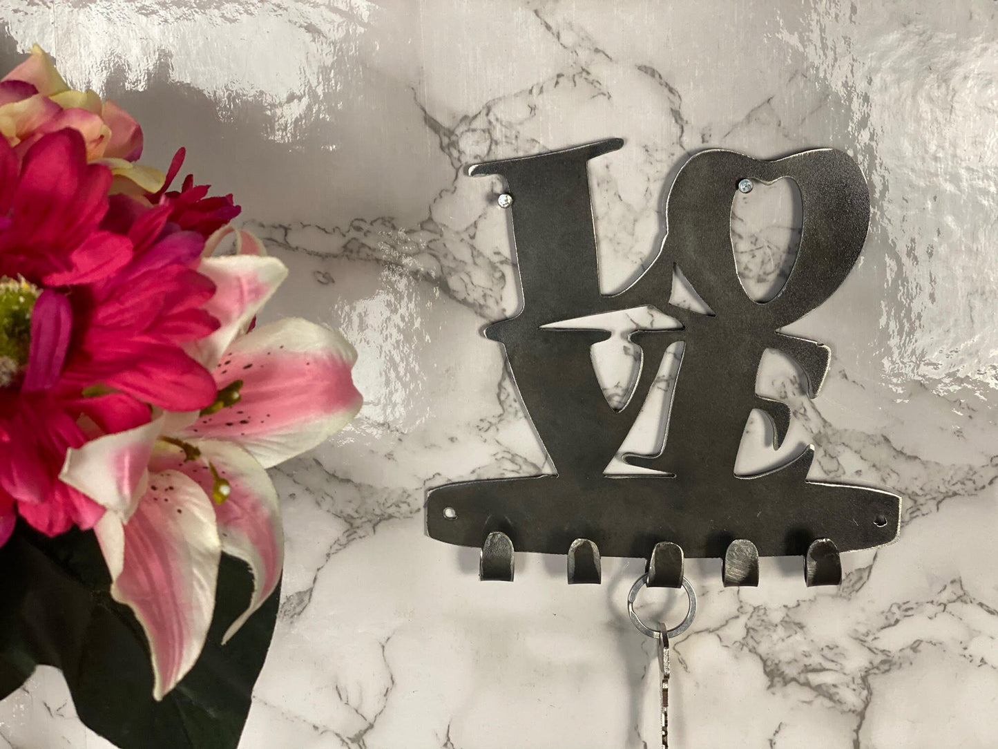 LOVE Love Home Sweet Home Hearts Key Hook Key Rack Brushed Steel Home Design P image 0