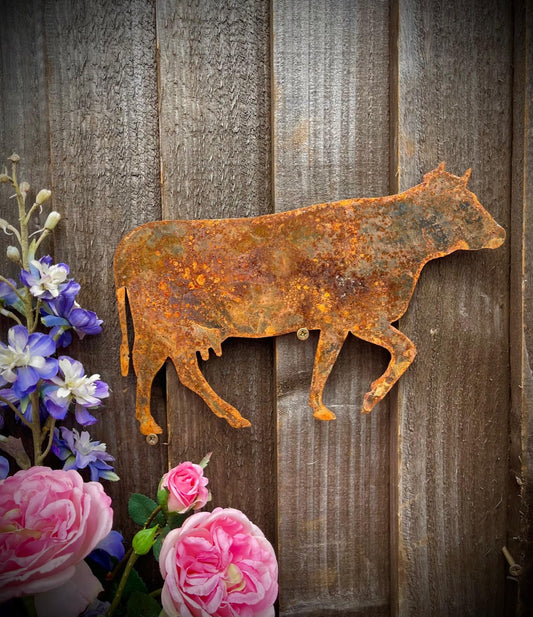Cow Moo Farm Wildlife Rustic Rusty Garden Art Yard Art Present Gift Idea image 0