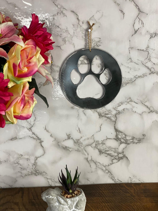 Dog Cat Paw Pet Memorial Brushed Steel Effect Metal Art Wall Hanging Present G image 0