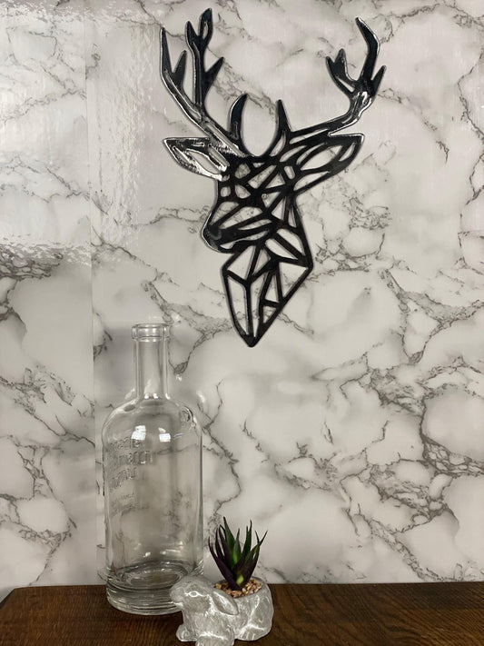 Geometric Stag Head Deer Stalking Hunting Shapes Brushed Steel Wall Art Modern image 0