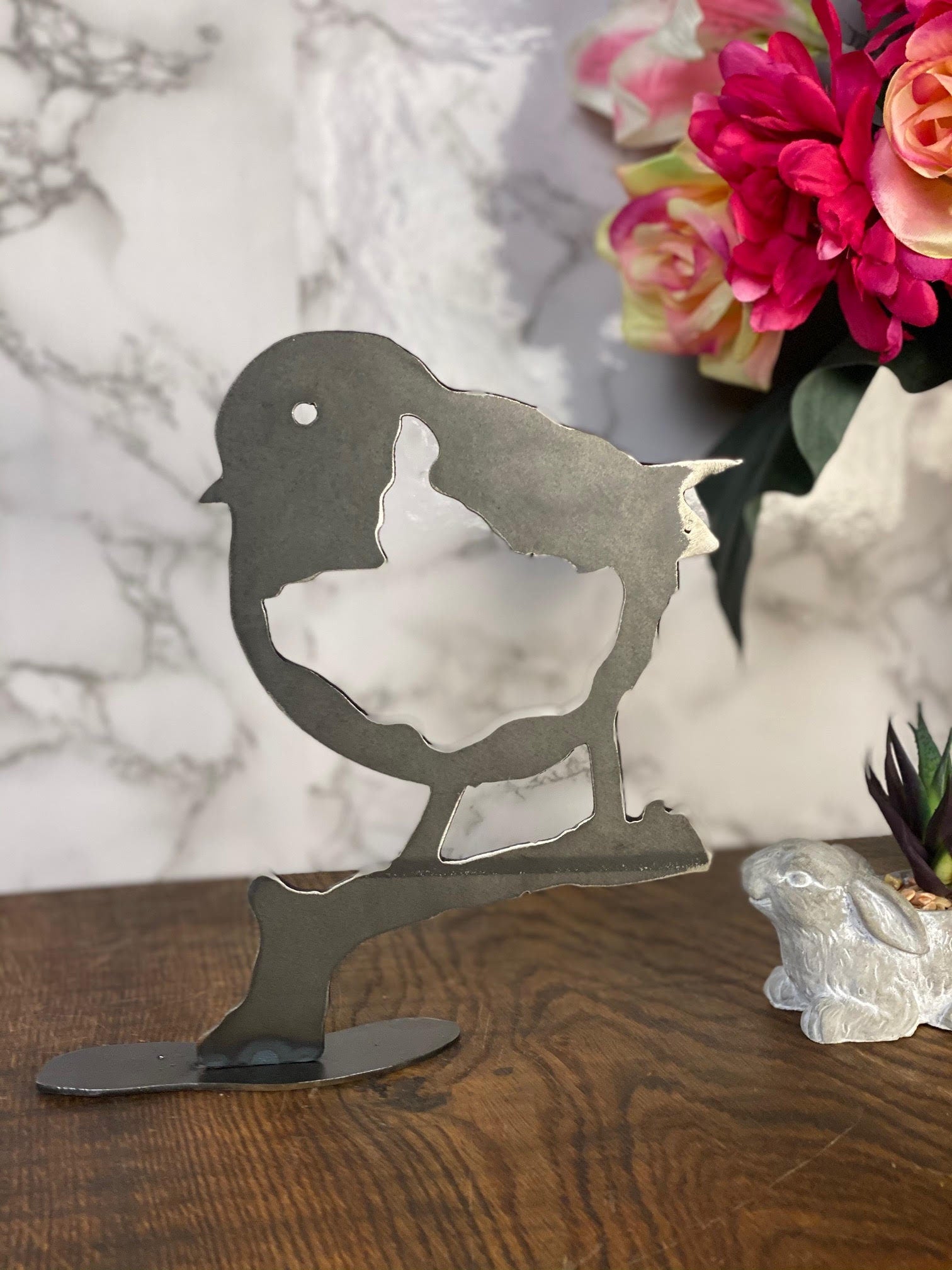 Robin Red Breast Little Bird Brushed Steel Metal Art Home Sculpture Interior D image 0