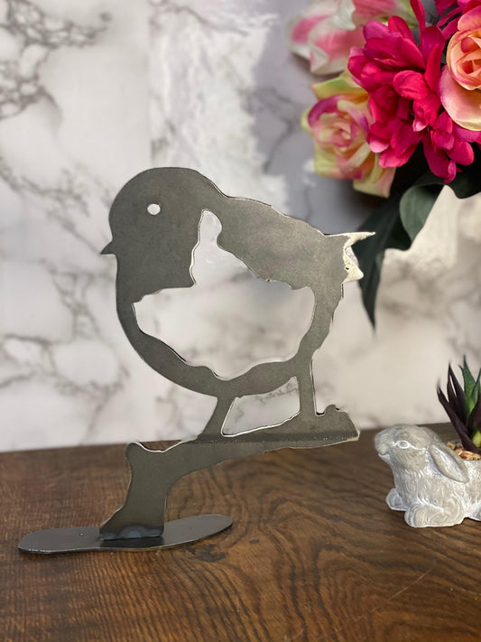 Robin Red Breast Little Bird Brushed Steel Metal Art Home Sculpture Interior D image 0