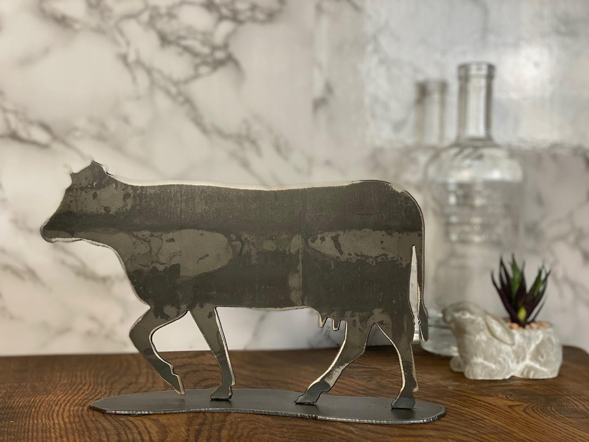 Cow Bull Cattle Sculpture Farm Farming Wildlife Brushed Steel Home Interior De image 2