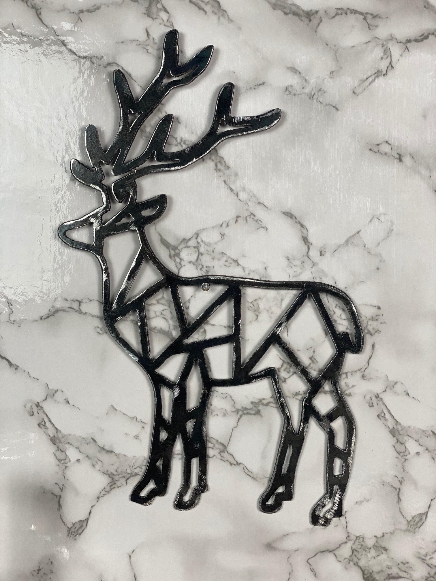 Geometric Stag Deer Stalking Hunting Shapes Brushed Steel Wall Art Modern Home image 1