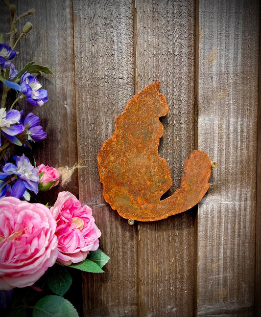 Tabby Cat Fluffly Feline Meow Rustic Rusty Garden Art Yard Art Present Gift Id image 0