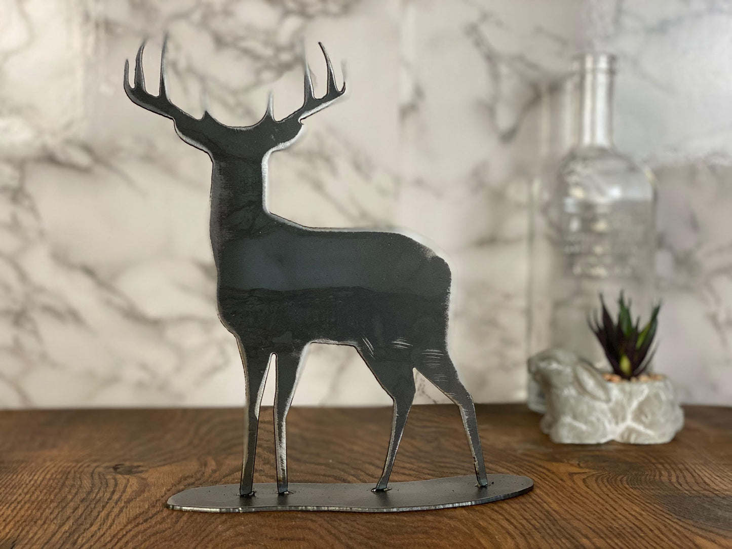 Stag Deer Sculpture Rutting Wildlife Brushed Steel Home Interior Design Presen image 1