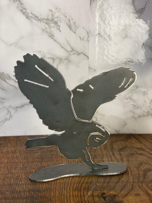 Barn Owl Flying Tawny Little Bird Wildlife Brushed Steel Metal Art Home Sculpt image 0