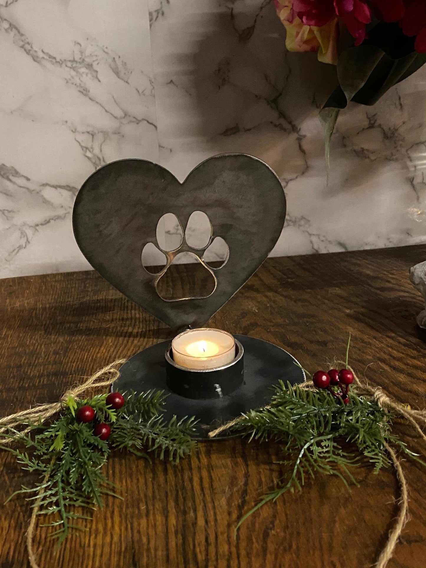 Pet Paw Print Candle Holder Pet Memorial Present Gift Holiday Candle image 1