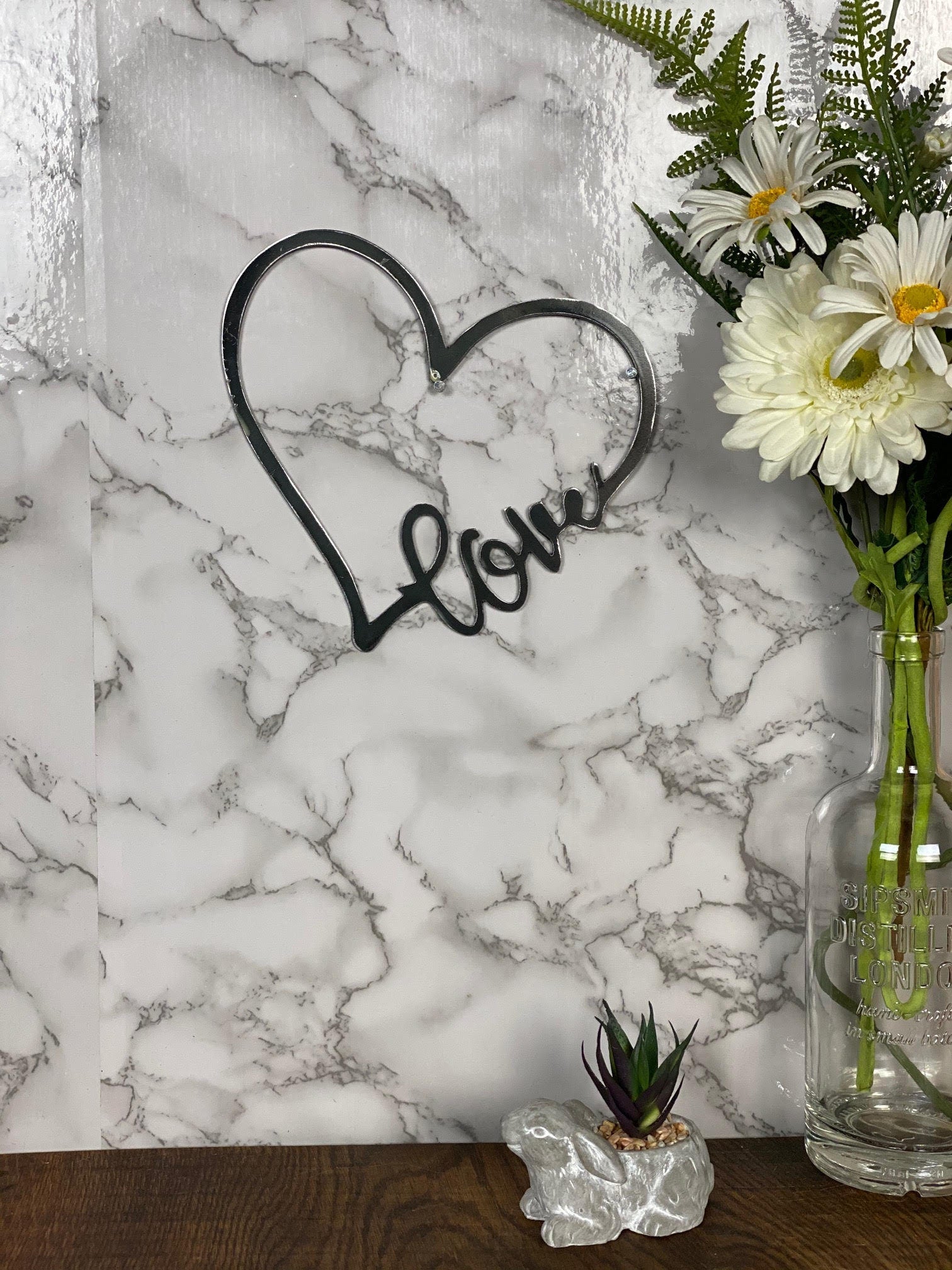 Love Sign Love Heart Brushed Steel Wall Art Modern Home Design Present Gift Id image 1