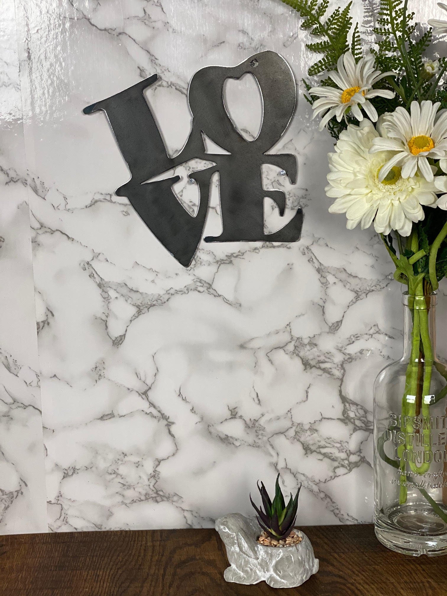 LOVE Brushed Steel Wall Art Modern Home Design Present Gift Idea image 2