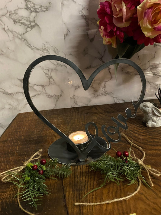 Love Heart Candle Holder Metal Art Present Gift Holiday Candle Stocking Gift I image 0