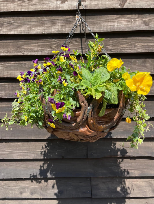 Horseshoe Hanging Basket Flowers Rustic Rusty Love Garden Art Yard Art Present image 0