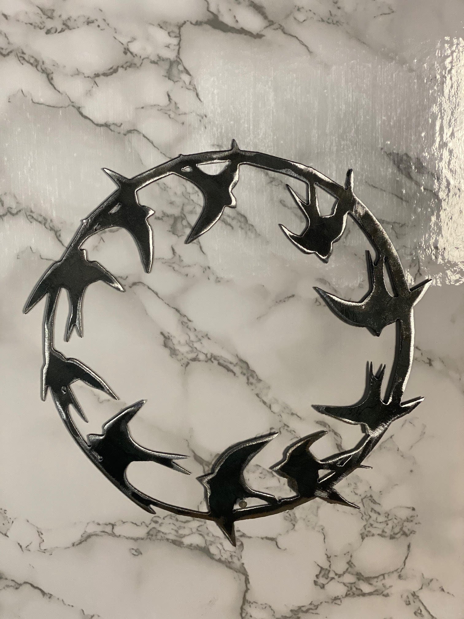 Swift Swallow Bird Wreath Hoop Circle Brushed Steel Wall Art Modern Home Desig image 1