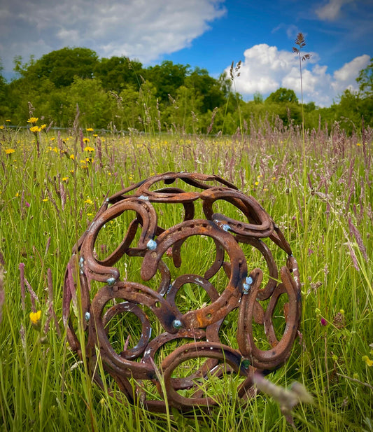 Horseshoe Sphere Ball Circle Metal Horse Shoe Rustic Rusty Love Garden Art Yar image 1