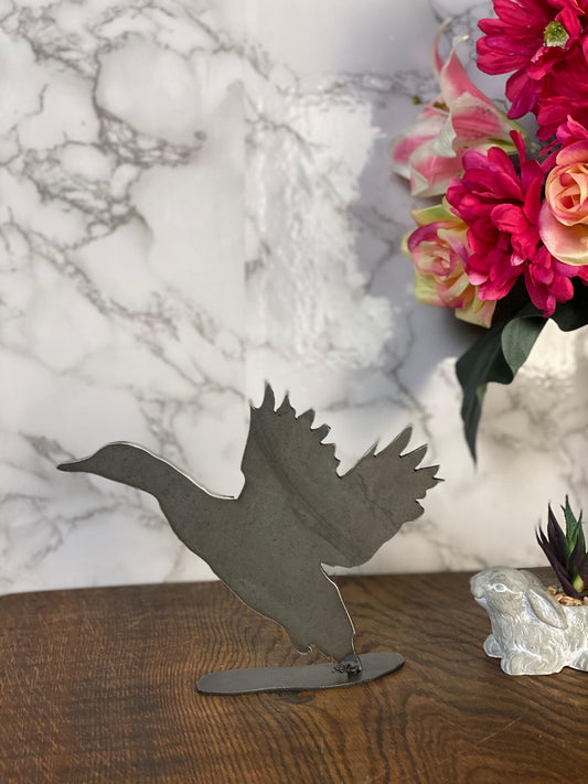 Flying Duck Bird Wildlife Brushed Steel Metal Art Home Sculpture Interior Desi image 0
