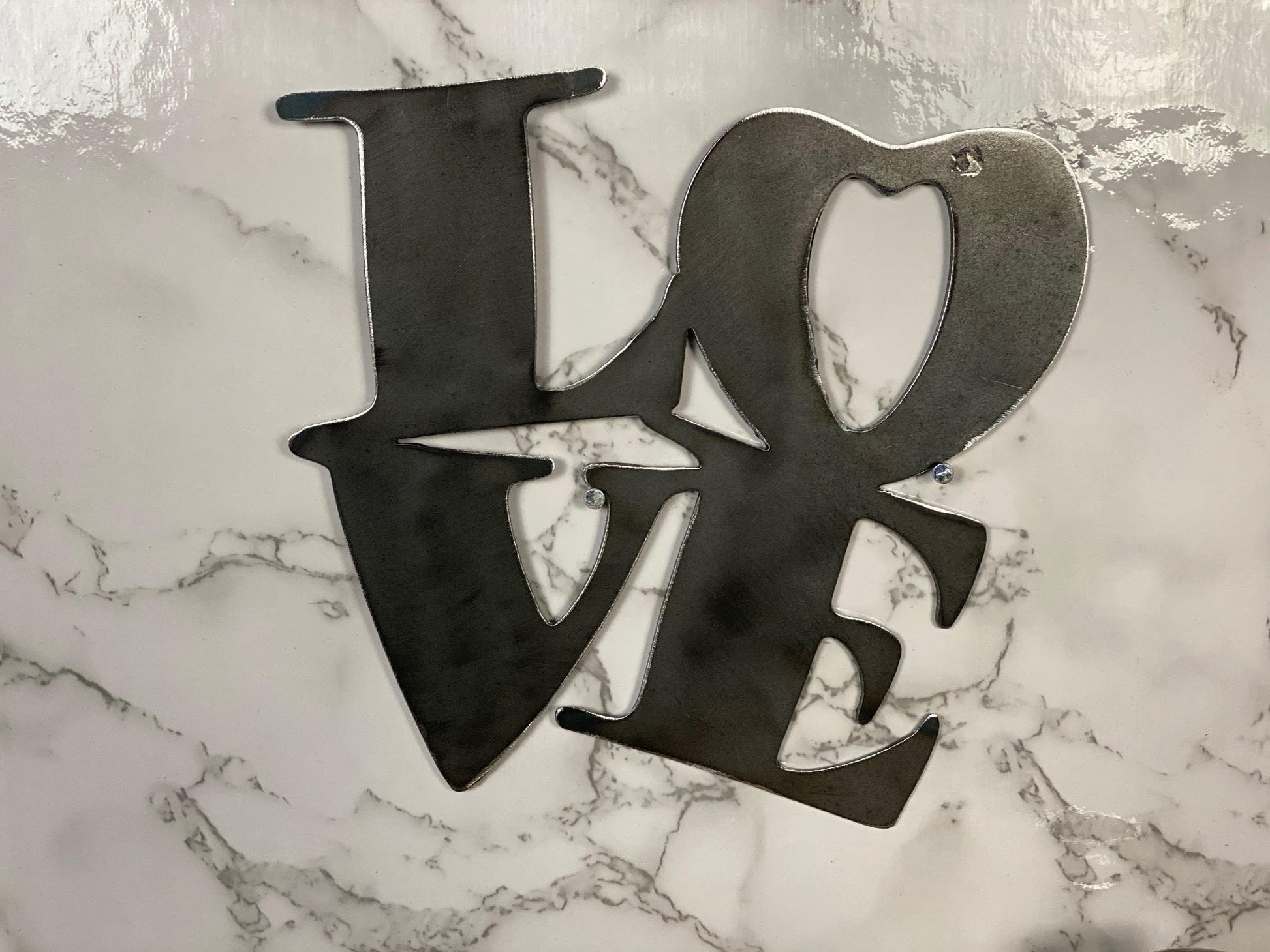 LOVE Brushed Steel Wall Art Modern Home Design Present Gift Idea image 1