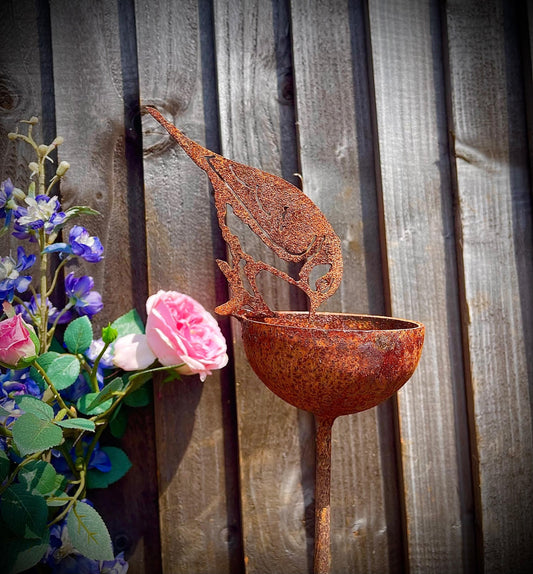 Rain Catcher Bird Bowl Water Catcher Bird Bath Rustic Rusty Garden Art Yard Ar image 0