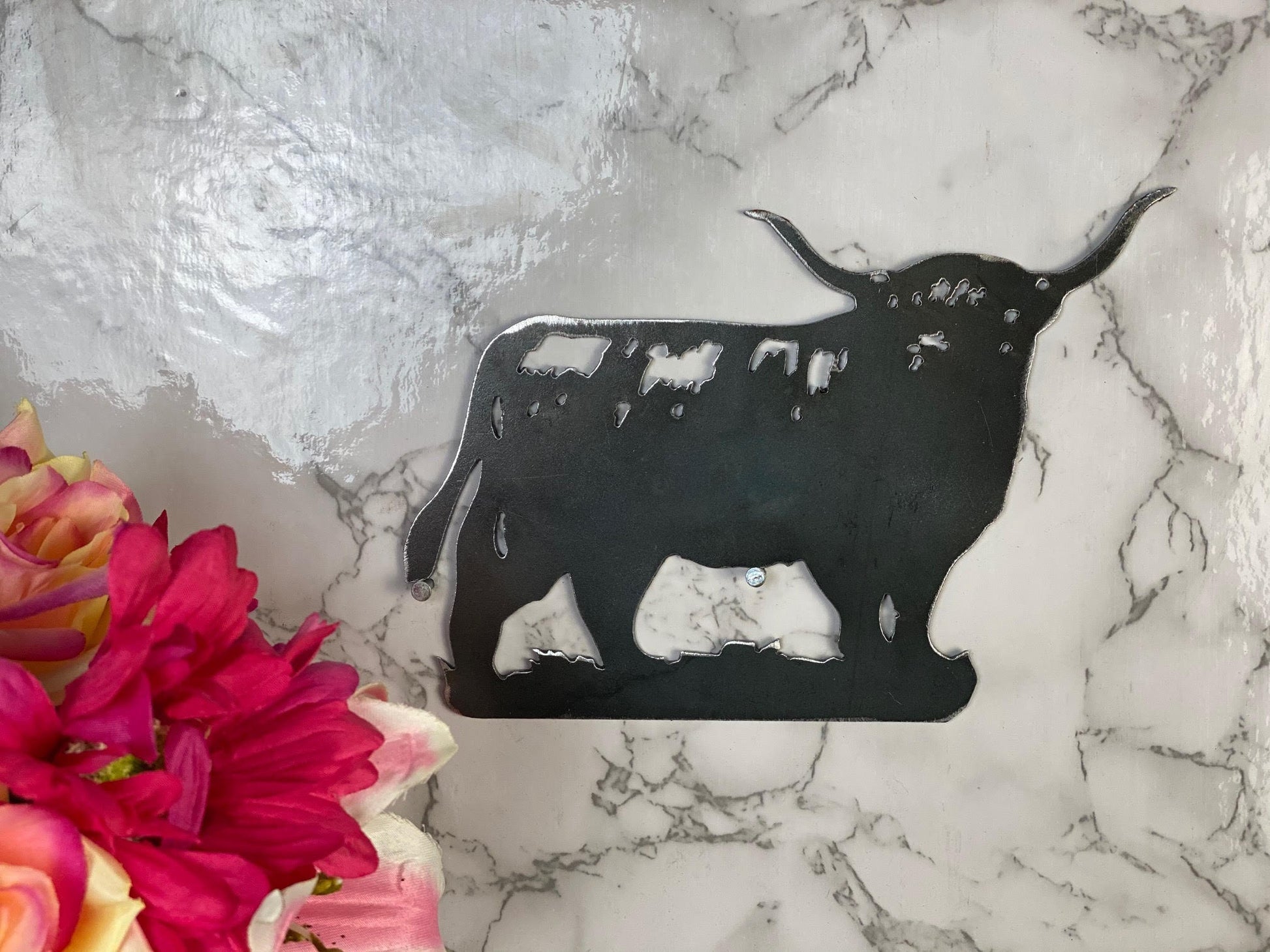 Highland Cow Cattle Meat Farmer Farming Brushed Steel Home Wall Art Interior D image 1